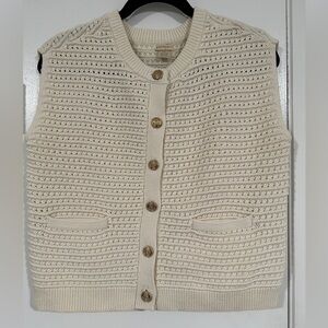 MAGASCHONI CREAM Ivory TEXTURED KNIT SWEATER VEST SLEEVELESS CARDIGAN SIZE Small